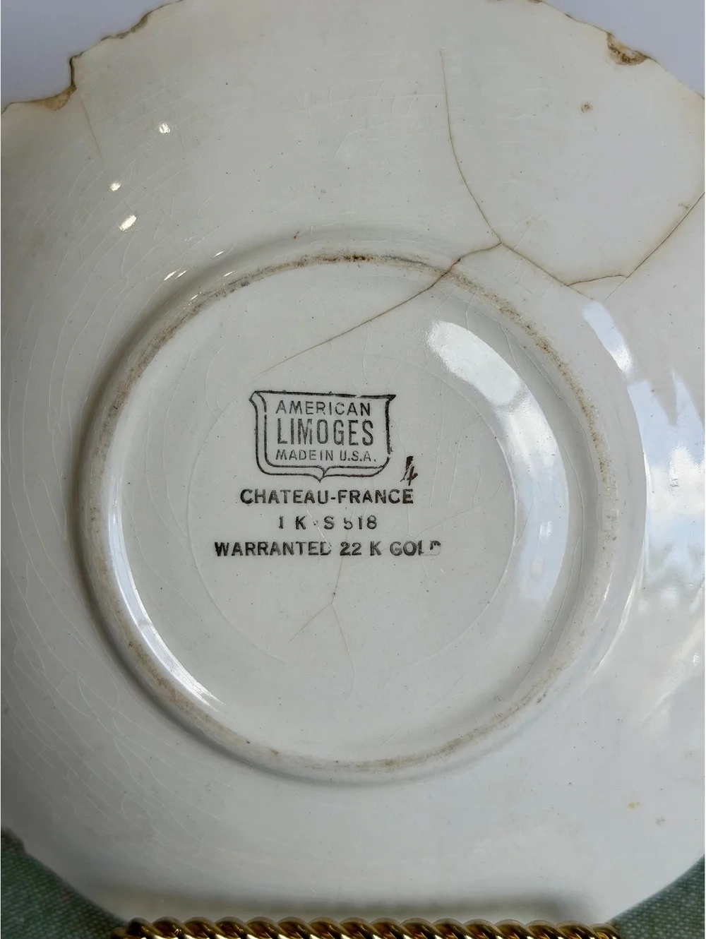 Vintage American Limoges Chateau France 22K Gold Scenic Bowl 6” 1K-S518
